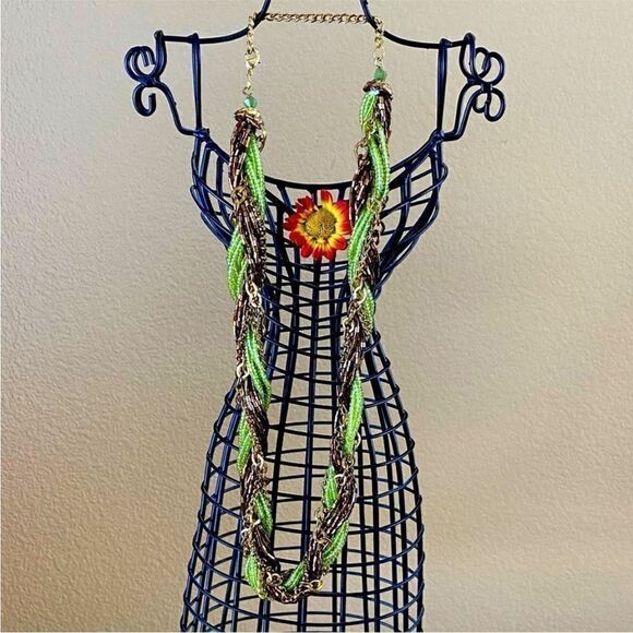 Kohls Costume Jewlery Two Necklaces Purple & Silver/Green/Brown & Gold Beads EUC - Picture 5 of 10